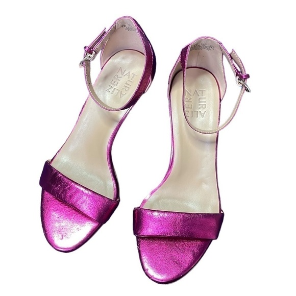 NATURALIZER SANDALS VERA DRESS SHOES Fuchsia Pink Leather Block Heel Metallic 7W - Picture 1 of 14